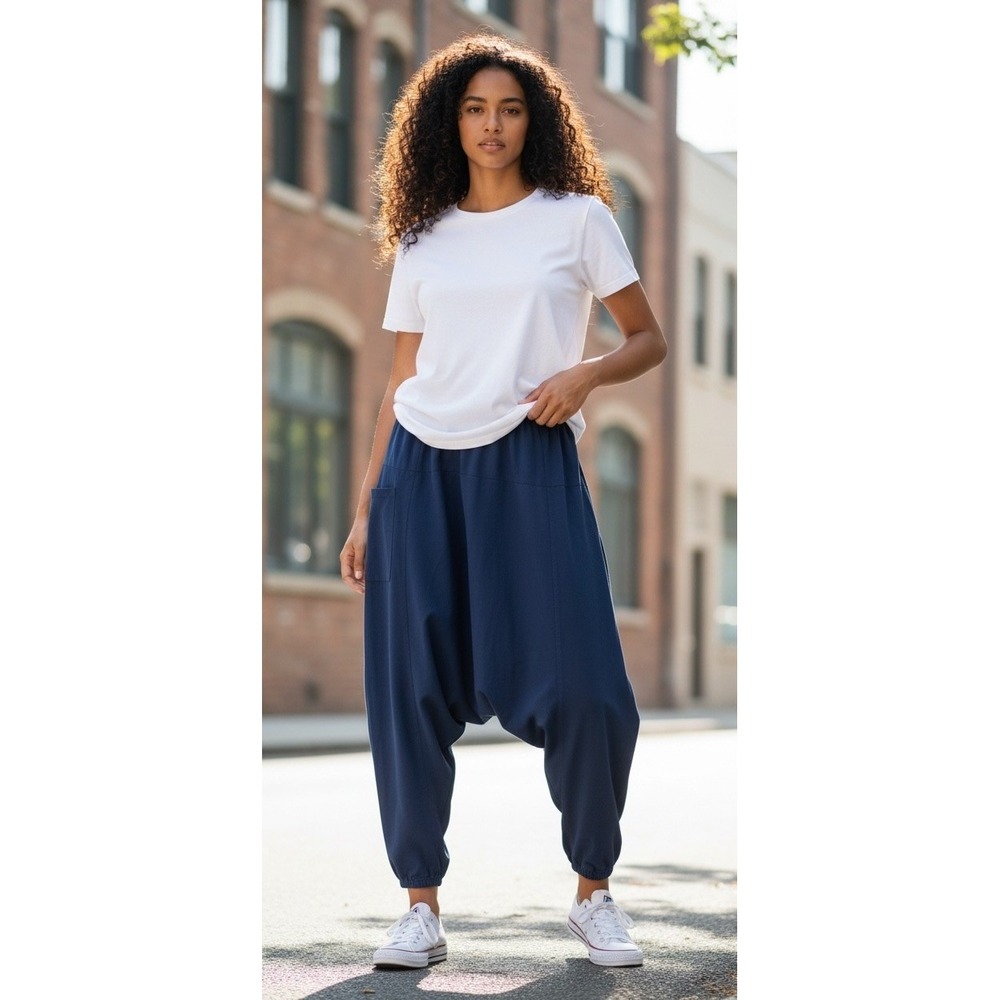 Candy Husky Navy Blue Cotton Harem Pants Womens Boho Yoga Drop Crotch Thailand